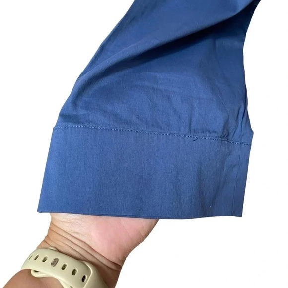 Halogen Blue Tie-Front Top Size Large Petite | 3/4 Sleeve Workwear Blouse - Picture 7 of 14